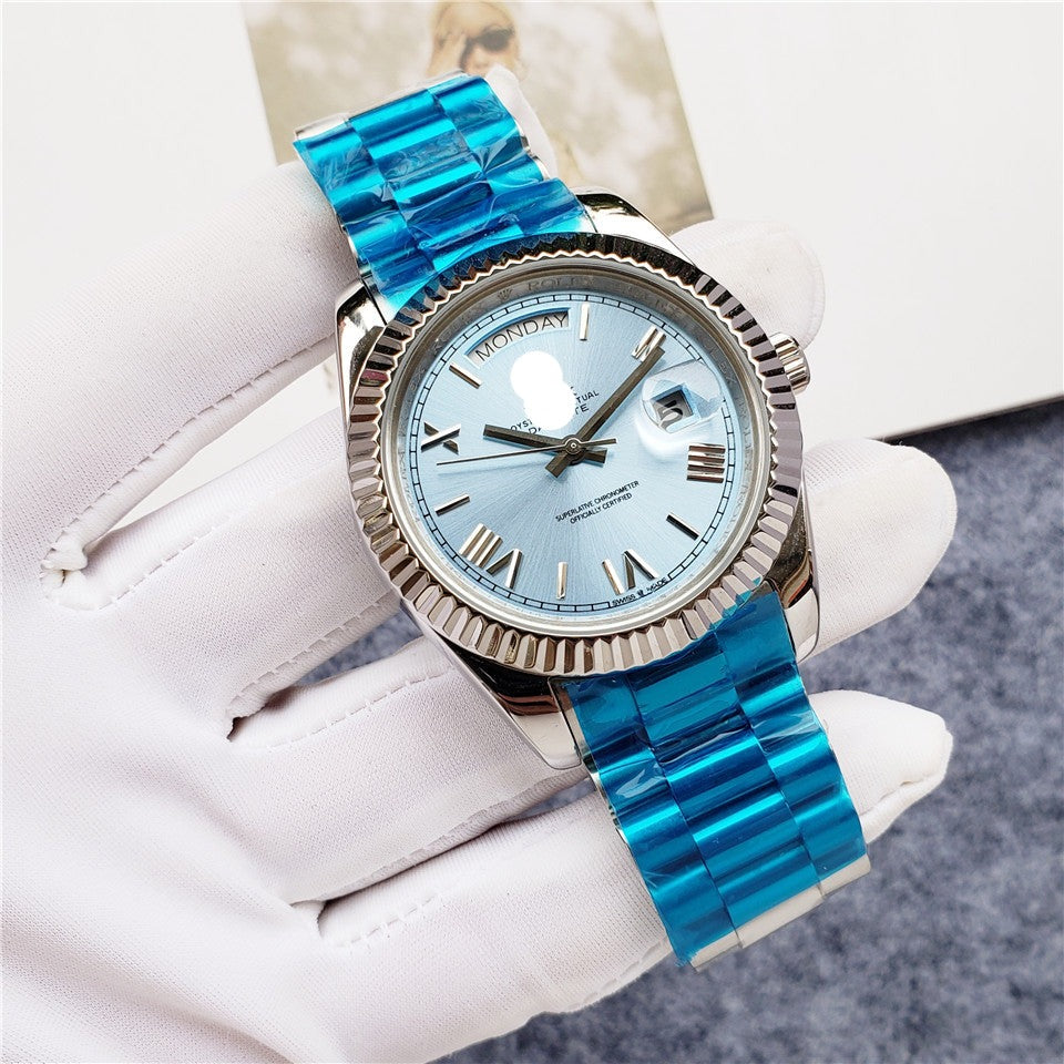 blue day date watch